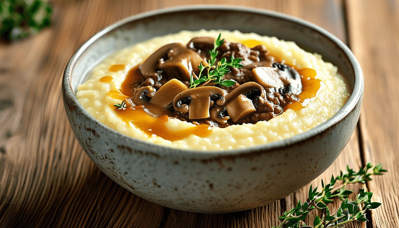 Polenta Cremosa com Ragu de Cogumelos e Trufas