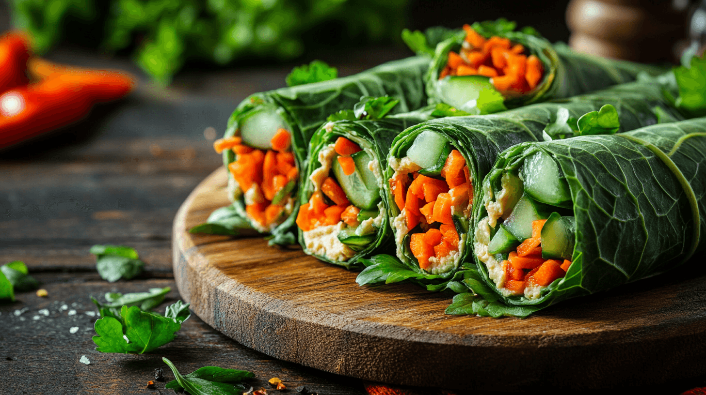 Wrap de Couve com Homus e Legumes